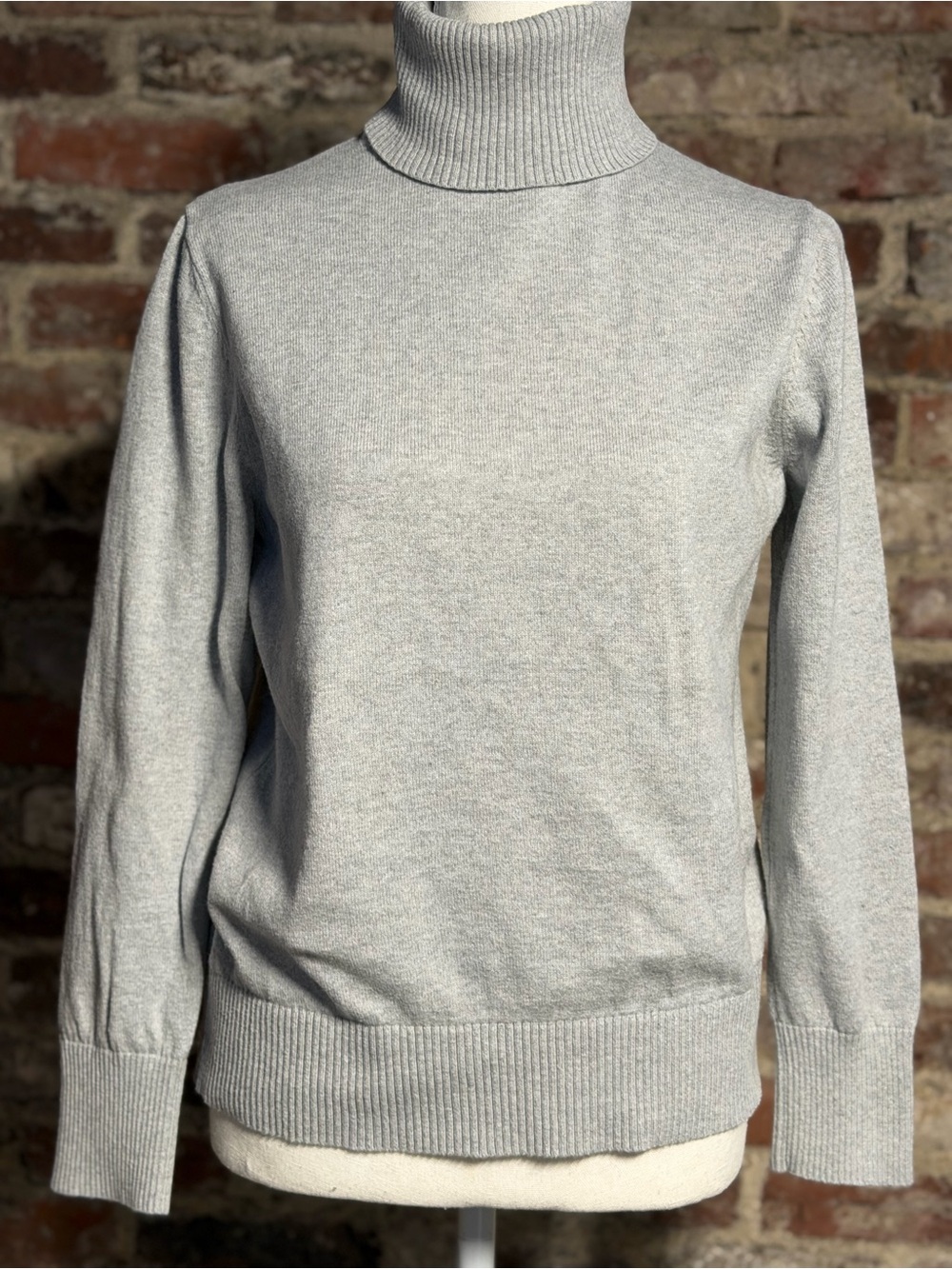 L.L. Bean Cotton Cashmere Turtleneck Sweater Gray Petite Small Classic